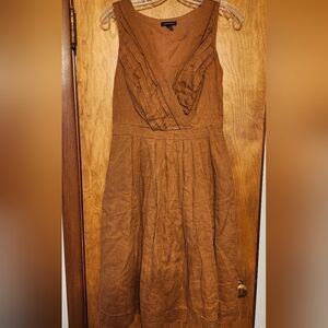 LANDS'END Brown Sleeveless Deep V-Neck Pleated Pocketed Dress Size 4